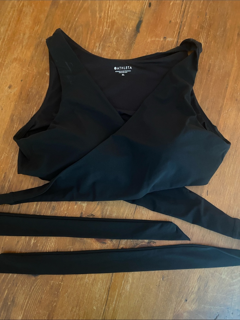 Athleta Black Wrap Crop Top with Long Ties